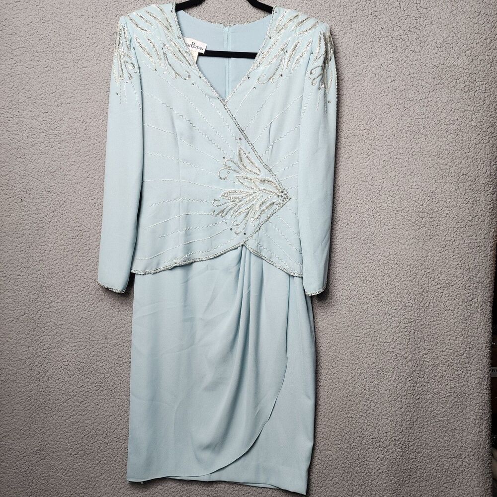 VINTAGE JACK BRYAN Women's Sequin Beaded Long Sleeve Formal Dress Size 8